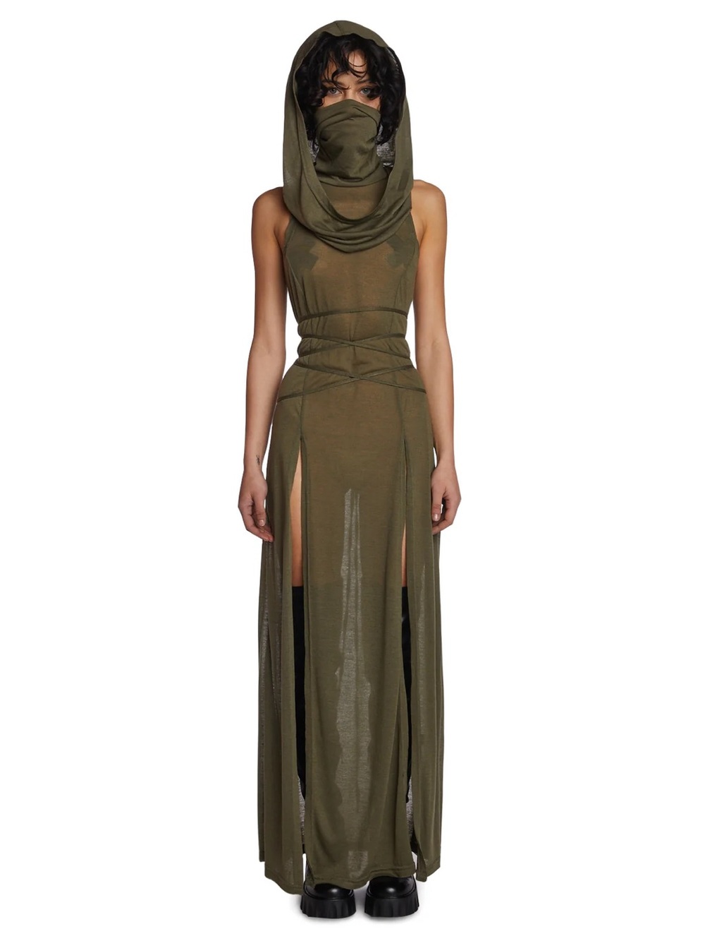 Dolls Kill Echo Hooded Festival Dress with Slits